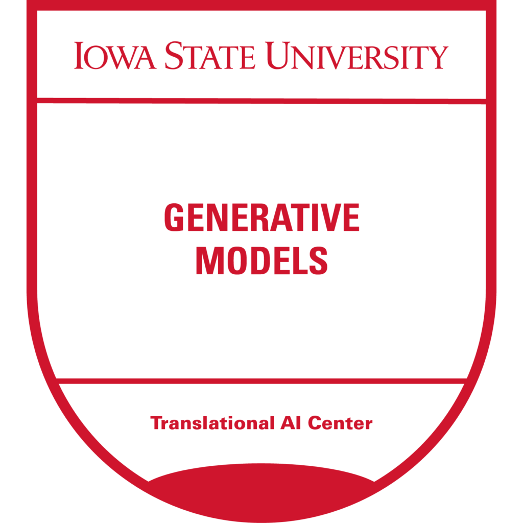 Red micro-credential badge for "Generative Models" offered by Iowa State University's Translational AI Center.